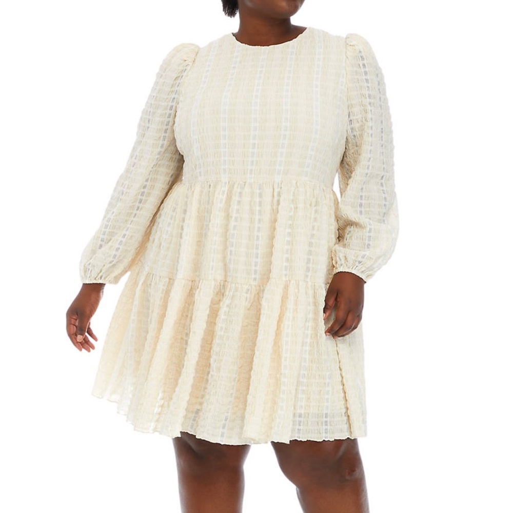 ENGLISH FACTORY Plus Size Long Sleeve Babydoll Dress